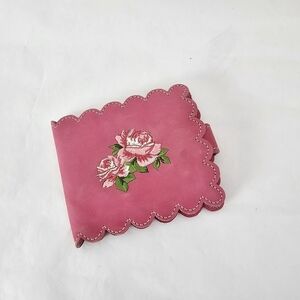 Transversion Pink Leather Floral Embroidered Women's Bifold Wallet